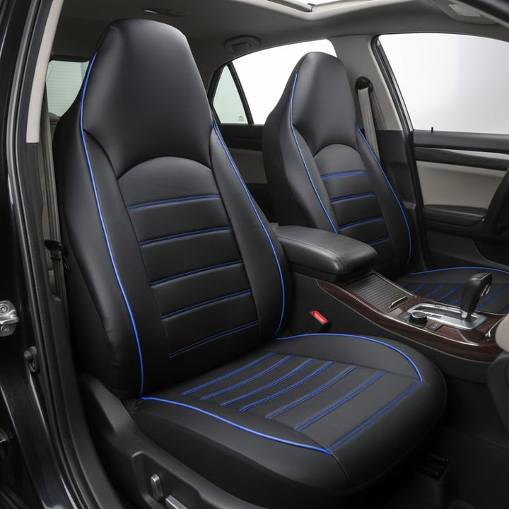 AUTOYOUTH Sitzbezüge Auto Vordersitze Universal Auto-Schonbezüge PU-Leder Sitzschoner Schwarz Blau f