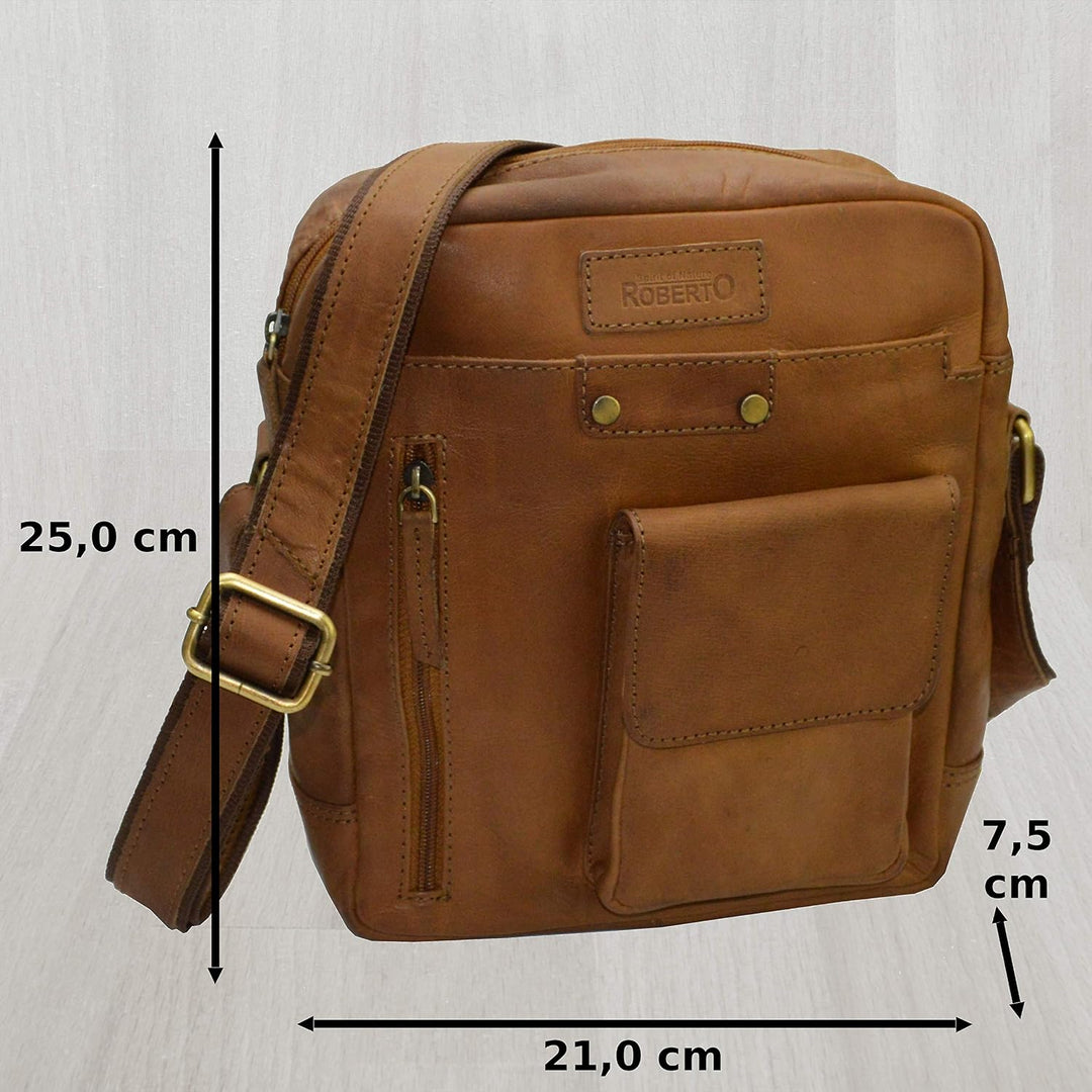 flevado Leder Schultertasche Umhängetasche Unisex Büffelleder Studitasche Freizeittasche (hellbraun)