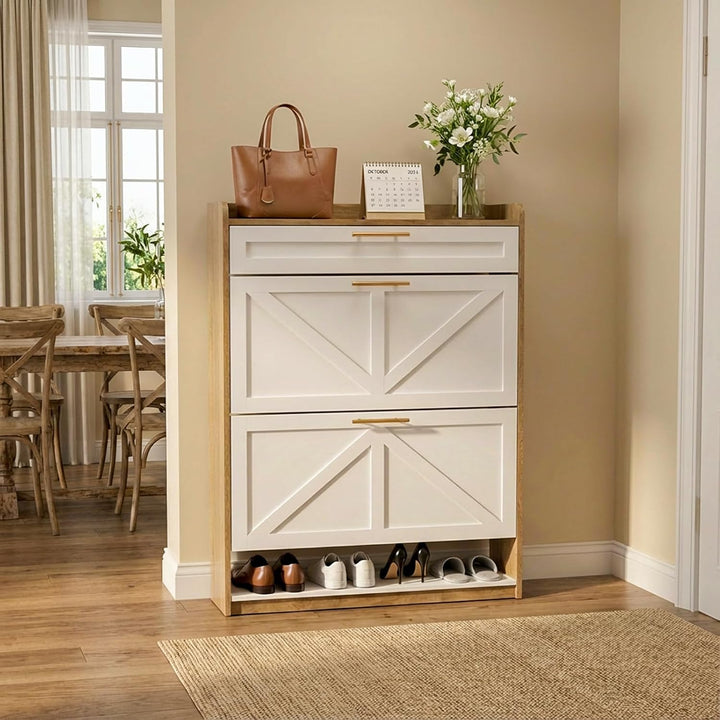Schuhschrank 2 Klappen, Schuhkipper, Schuhregal, Schuhaufbewahrung, mit 1 schubladen, Trennwand vers