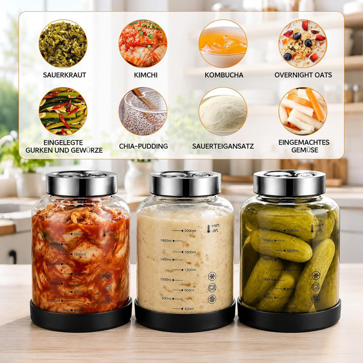 2L Fermentierglas mit Deckel, Kefir Glas Fermentiergläser mit Gärventil, BPA-freies, mit Präzisionsw