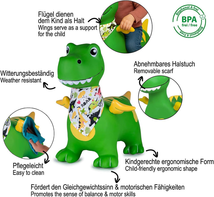 JAMARA 466007 Hüpftier Dino mit Flügel HoppyDoo - Spielzeug für Kinder, Hüpfspielzeug Baby Indoor/Ou