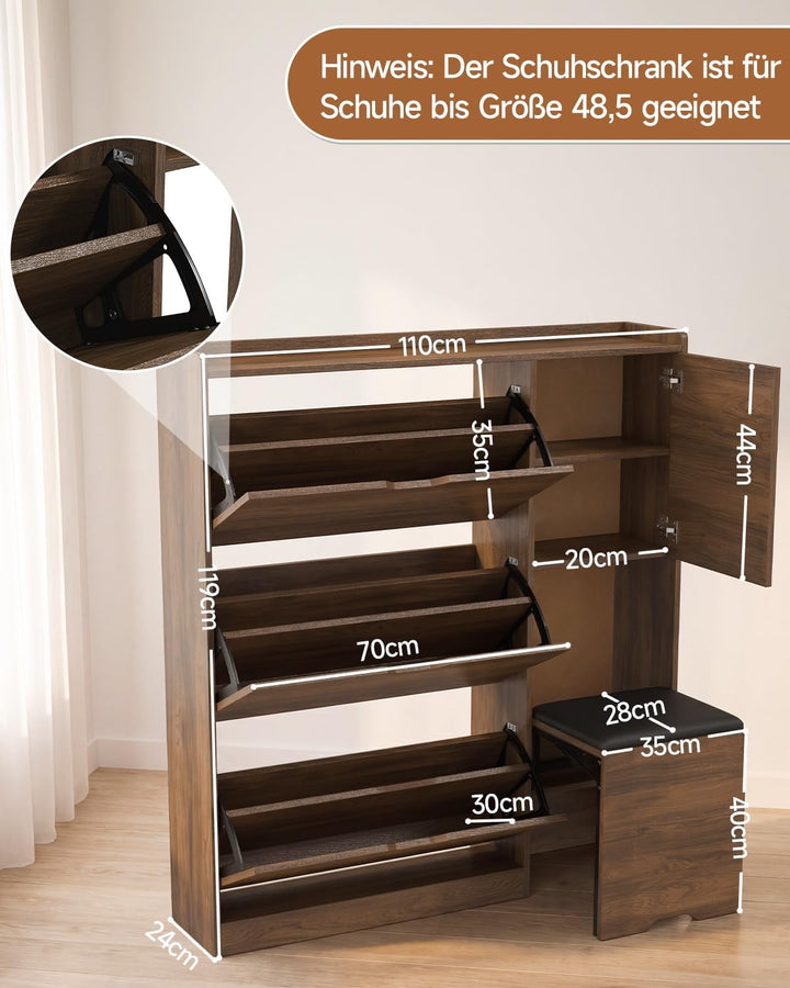 HAUSPROFI Schuhschrank schmal mit Sitzbank, platzsparender Schuhkipper Braun, Braun