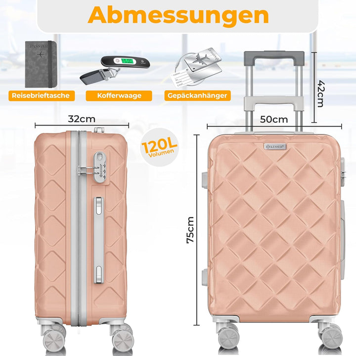 KESSER® Reisekoffer 120L Koffer ABS Hartschalenkoffer mit Zahlenschloss, Kofferwaage &amp; Reisebrieftas