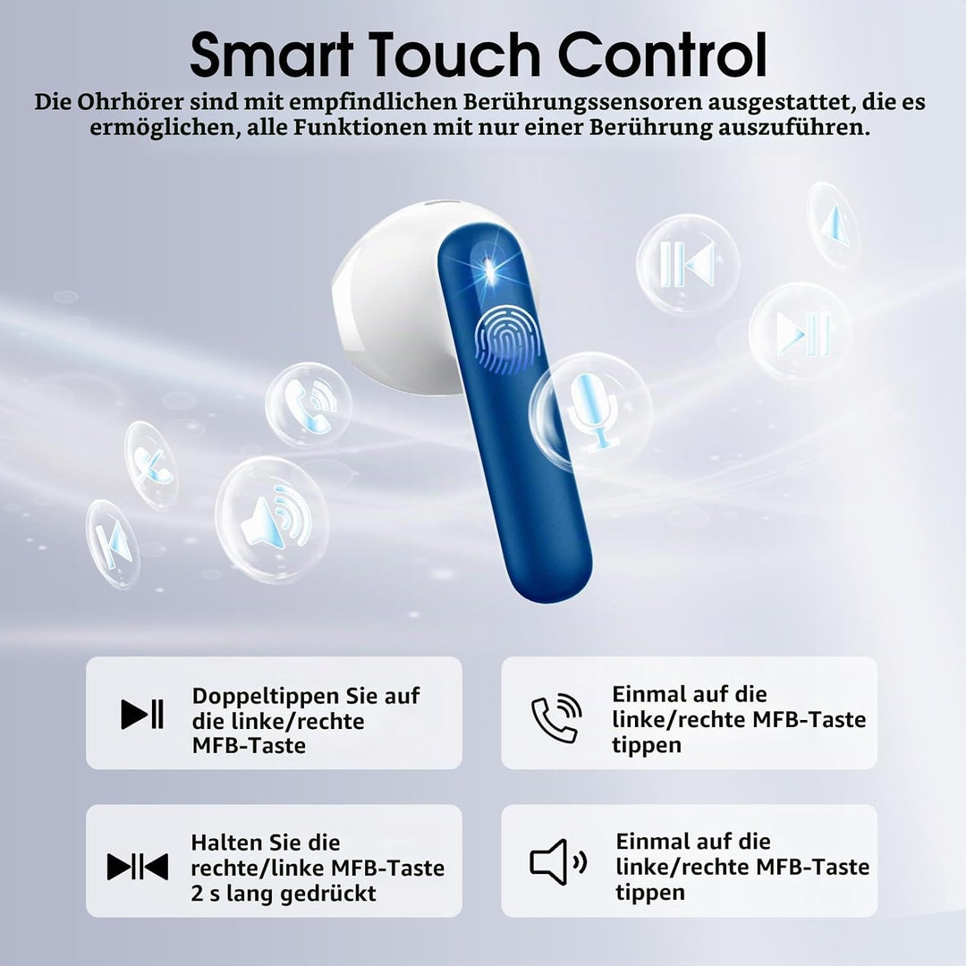 Bluetooth Kopfhörer 5.4, Kopfhörer Kabellos Bluetooth In Ear mit 6D Stereo Blau, Blau