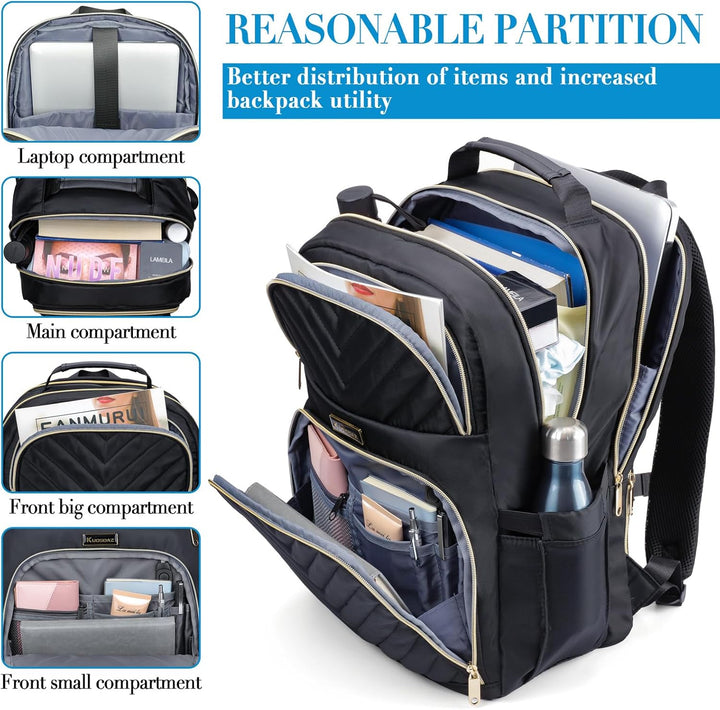 Kuosdaz Rucksack Damen, Schulrucksack Mädchen Teenager mit USB Ladeanschluss, Laptop Rucksack Stylis