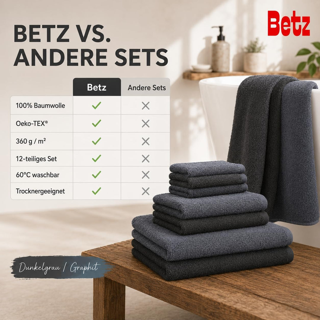 Betz 12 TLG. Handtuch Set Berlin 100% Baumwolle 2 Liegetücher 4 Handtücher 2 Gästetücher 2 Seiflappe