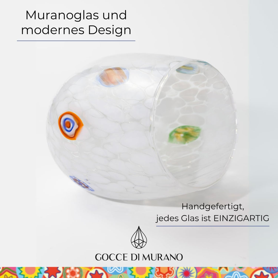 Wassergläser, hergestellt nach der Tradition der Murano-Handwerker, mundgeblasenes und handgearbeite