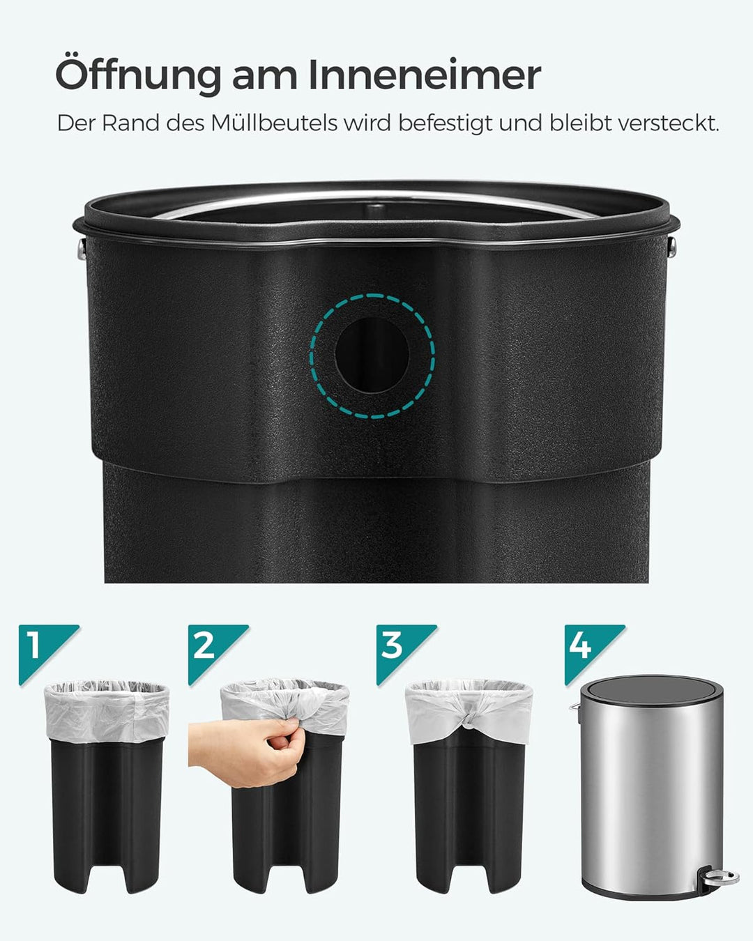 SONGMICS Kosmetikeimer, mit Deckel, Softclose, 3 Liter 3 L Silber metallic, 3 L Silber metallic