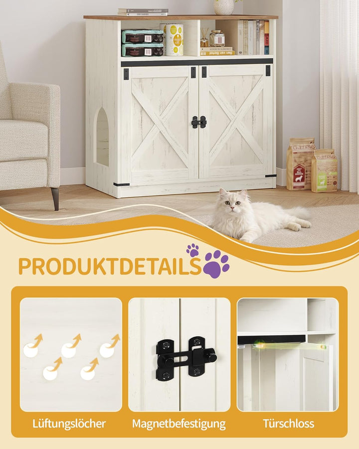 Hzuaneri Katzenklo Schrank, 80 x 48 x 80 cm, Versteckte Katzenschrank mit Stauraum, Katzenschrank au