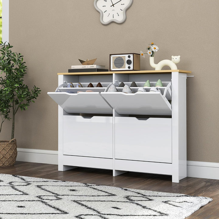 HOMCOM Schuhschrank mit 4 Klappen Schmal 105 x 26 x 80 cm Weiss Weiss 4 Klappen, Weiss 4 Klappen