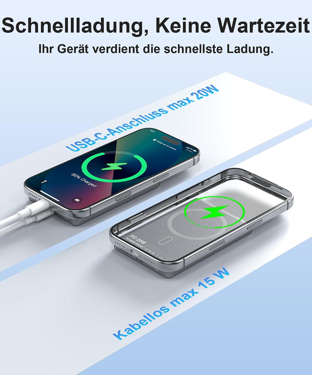 Powerbank iPhone für Magsafe,0.8cm Ultra Slim Magnetische Powerbank 6000mAh das Grau 6000.0 Milliamp