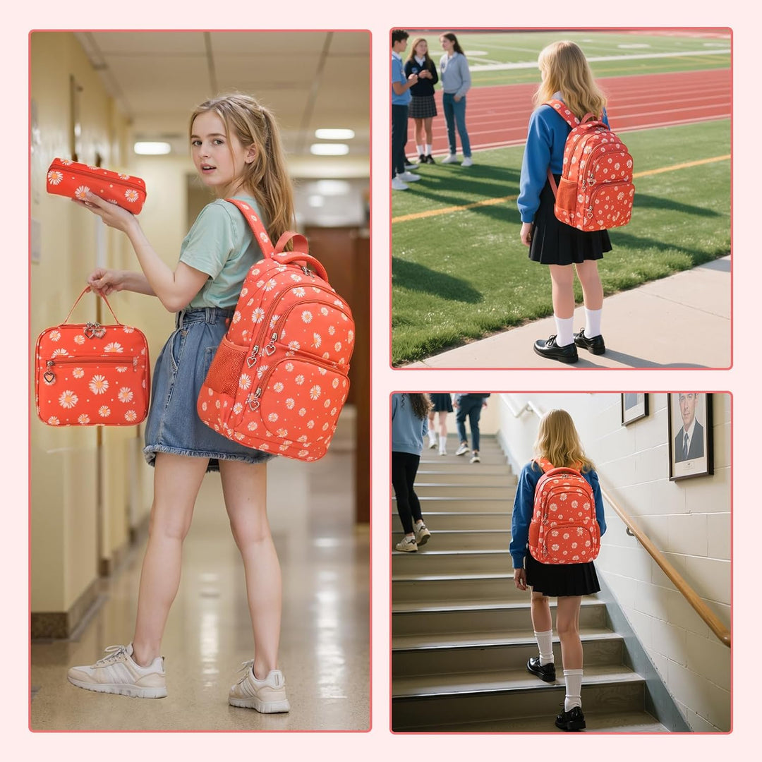 Schulrucksack Mädchen Teenager Damen Schultasche Rucksack Set Gänseblümchen Schulranzen für Mädchen