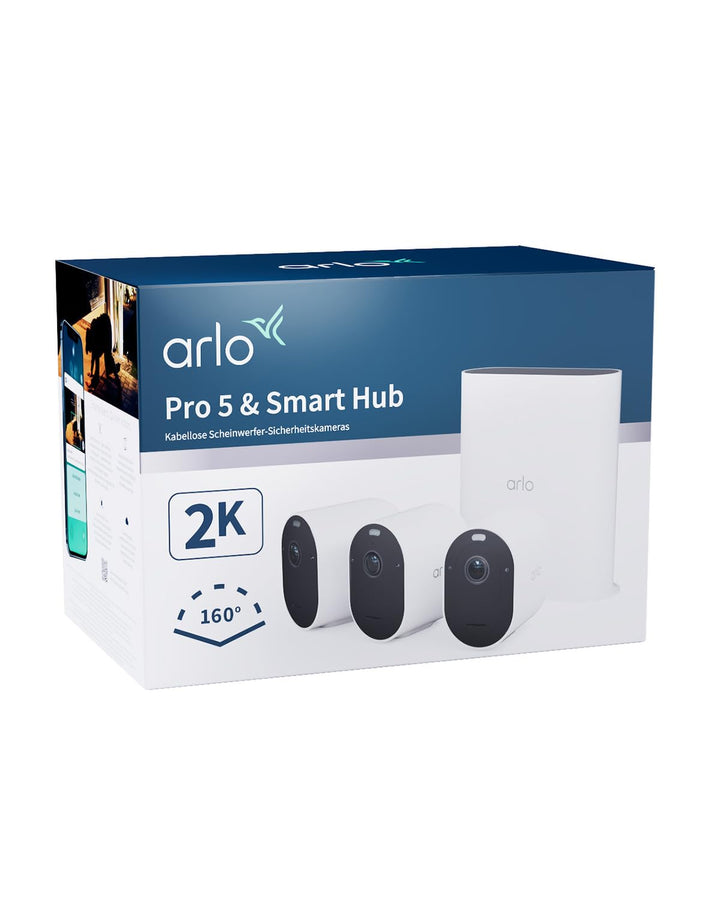 Arlo Pro 5 Überwachungskamera + USB-Stick SmartHub, 2K+ HDR Video, Kabellos, Verbesserte Farbnachtsi