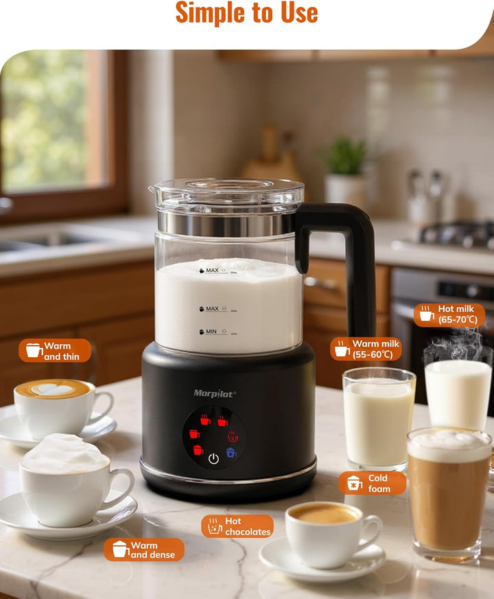 Morpilot Elektrischer Milchaufschäumer 250ml Schwarz, 250ml Schwarz