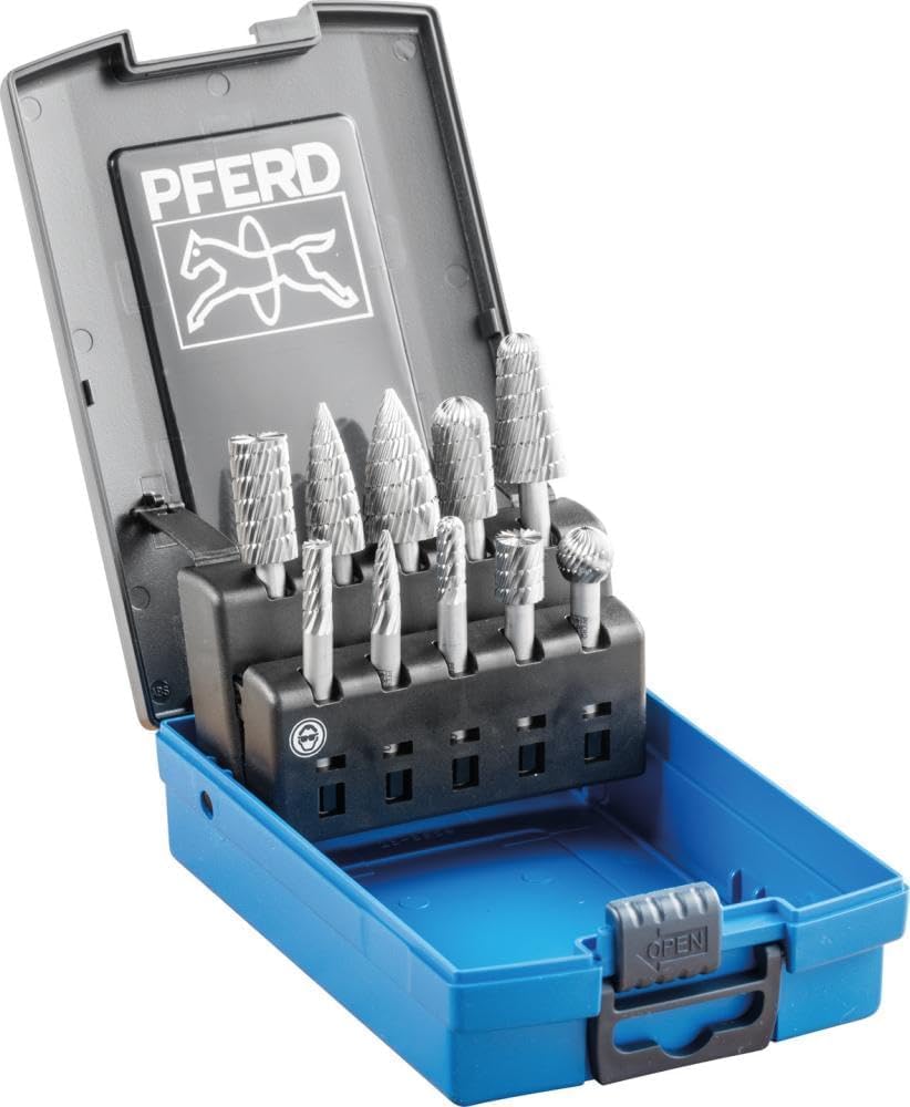 PFERD HSS-Frässtift-Set, 10-teilig, Zahnung 3, Schaft-ø 6 mm, 22900823 – für die Zerspanung von Stah