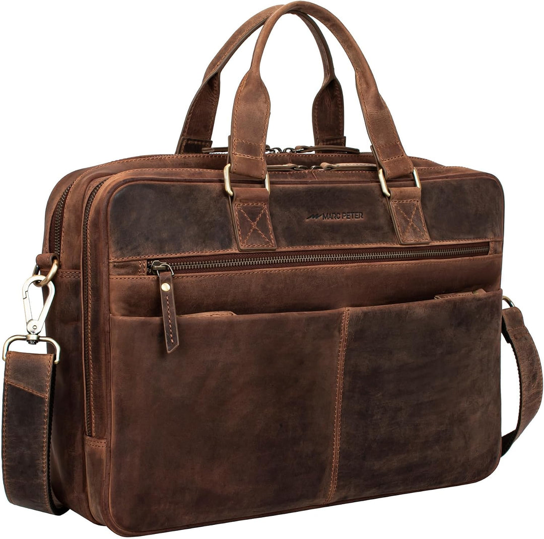 Marc Peter Laptoptasche Dallas I Leder Umhängetasche für 15.6 zoll Laptop I Aktentasche für Notebook
