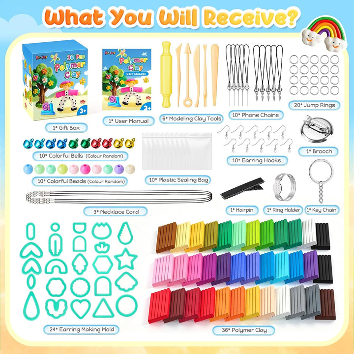 36 Stück Polymer Clay Set, Knete Set mit 24 Ohrringformen