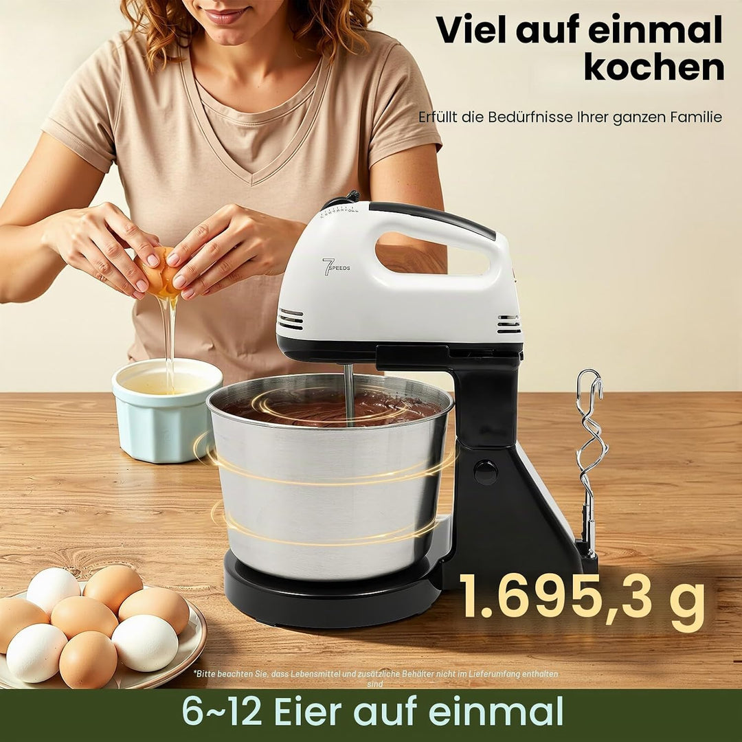 1.7L Küchenmaschine Elektrisches Knetmaschine Rührmaschine Standmixer 7-Gang Teig Rührmaschine Stabm