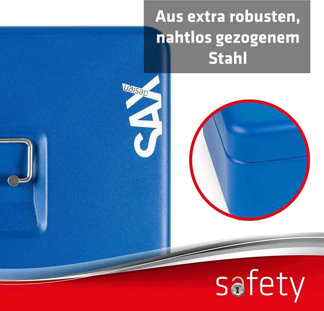 SAX Geldkassette mit Zahlenschloss, extra Starkes Schloss, 30 x 24 x 9cm, X-Large, Blau, 0-824-14 X-