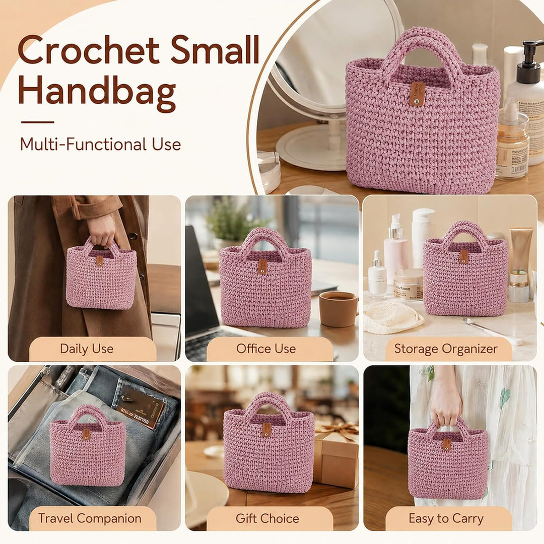 Häkelset Tasche, Crochet Set - 2 Häkelnadel, Anleitung, 3 Dicke Wolle Rosa, Rosa