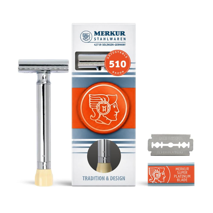 Merkur Rasierer verstellbar, Chrom-Griff, lang Silber, Silber
