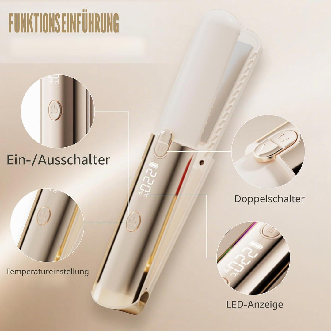Mini Glätteisen, Air Haarglätter, Ionen Air Glätteisen, Tragbarer Reise-Haarglätter, LCD-Display, 16