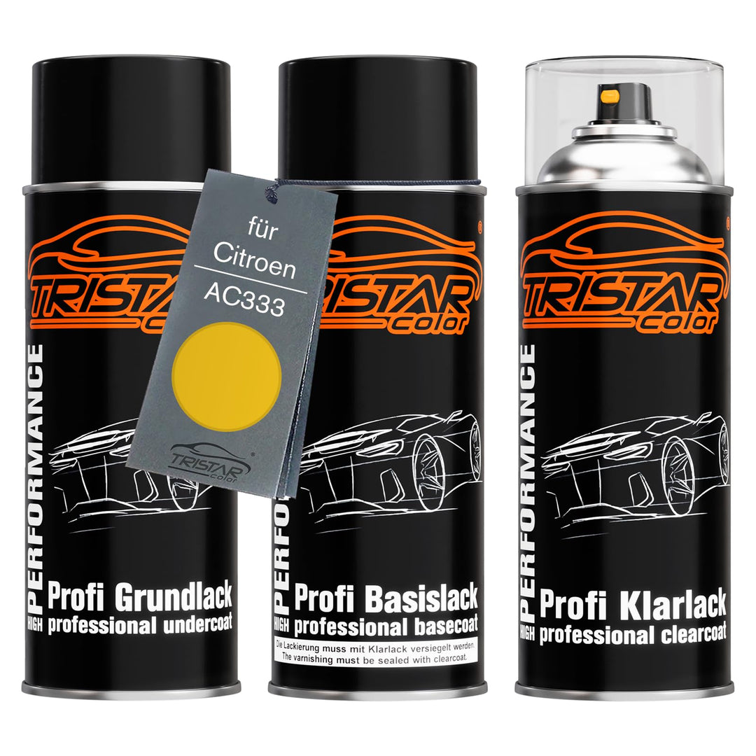 TRISTARcolor Autolack Spraydosen Set für Citroen AC333 Jaune Mimosa Grundlack Basislack Klarlack Spr