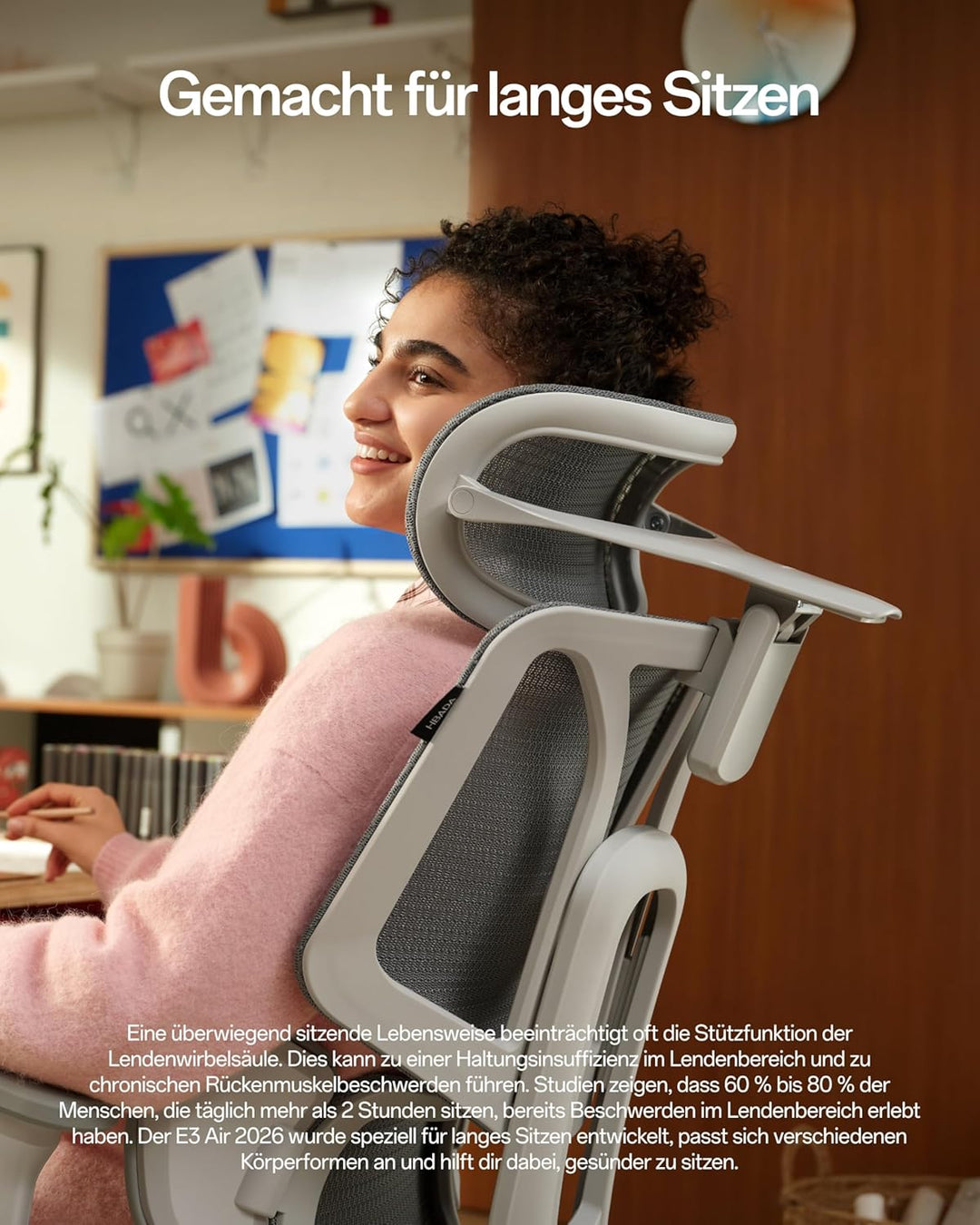 Hbada E3 Air 2026 Edition Ergonomischer Bürostuhl, 3-Zonen-Lordosenstütze, Comfy Home Office Chair m