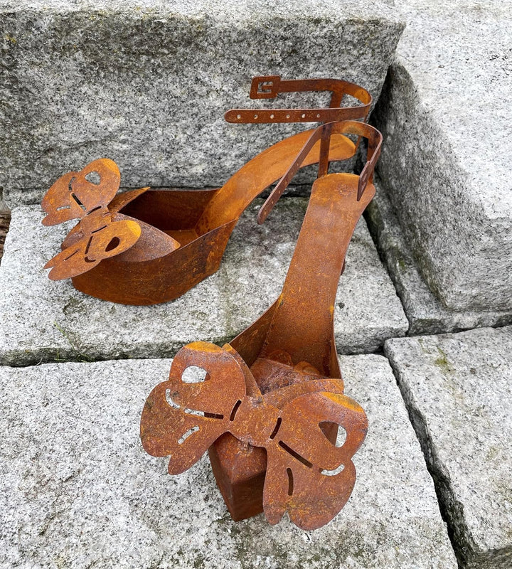 STEINFIGURENWELT GIEBEN 2er Set Pumps Damenschuhe zum Bepflanzen 31x16cm Edelrost Pflanzschuhe Stöck