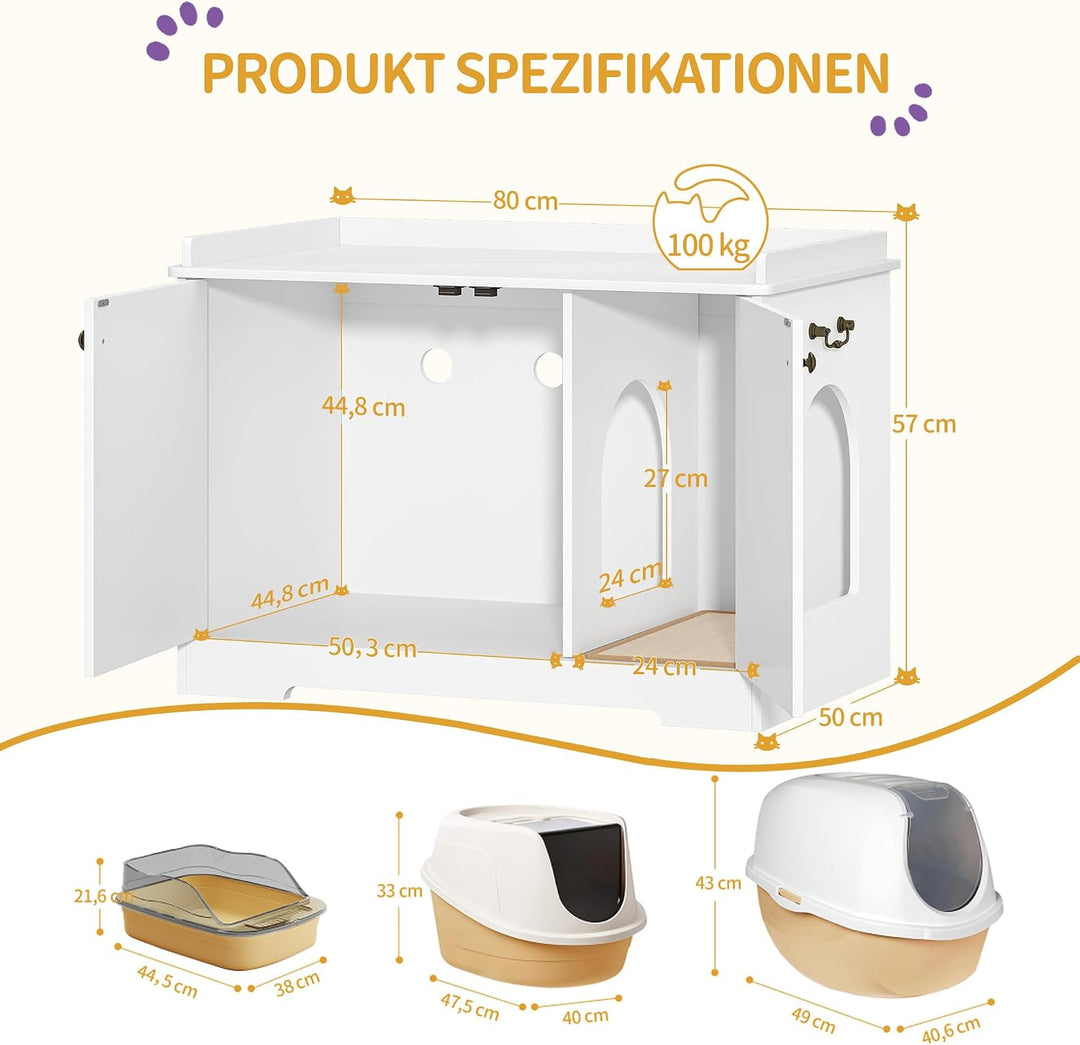 Hzuaneri Katzenschrank mit Griffen, Katzentoilette, Katzenklo Schrank, Katzenhaus mit Tür, Hölzerner