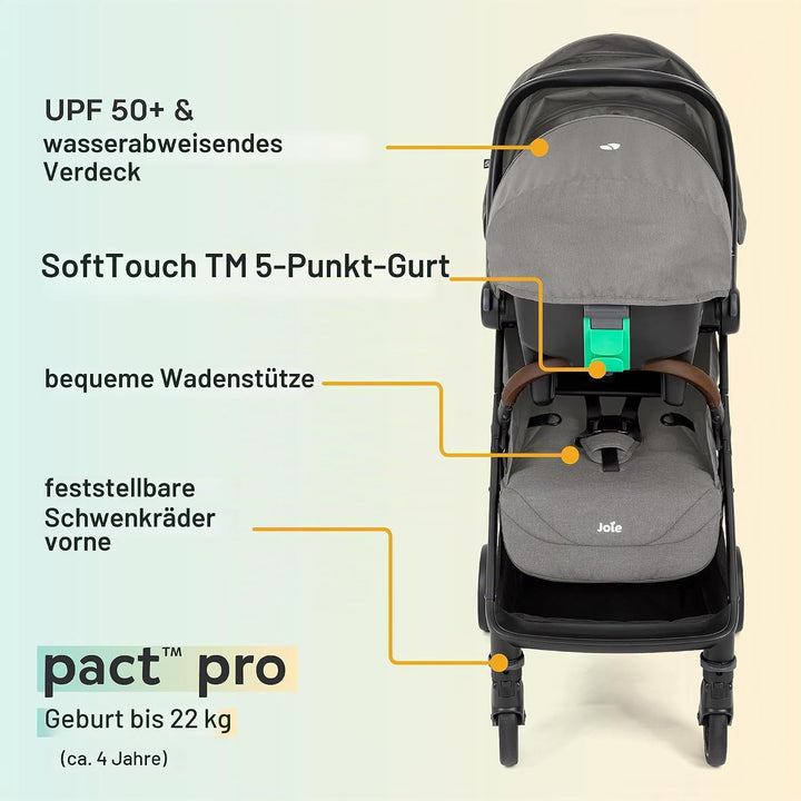 Joie Pact™ Pro Travel-System, Buggy + i-Snug™ 2 Babyschale, ab Geburt Pebble, Pebble