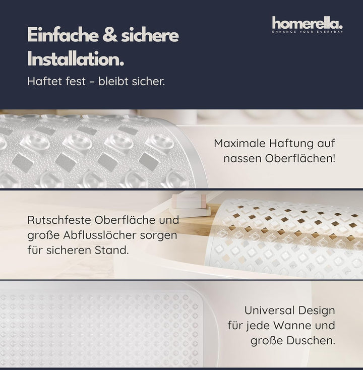 homerella® Badewannenmatte rutschfest 88x39cm, INKL. HAKEN, Rutschfeste Badematte BPA frei, Duschmat