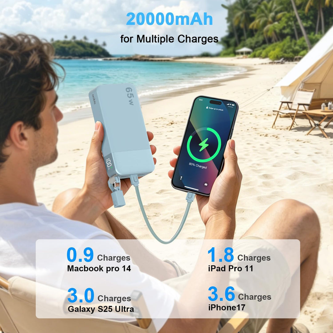 NOBIS 20000mAh Powerbank für Laptops, 65W PD Power Bank Blau, Blau