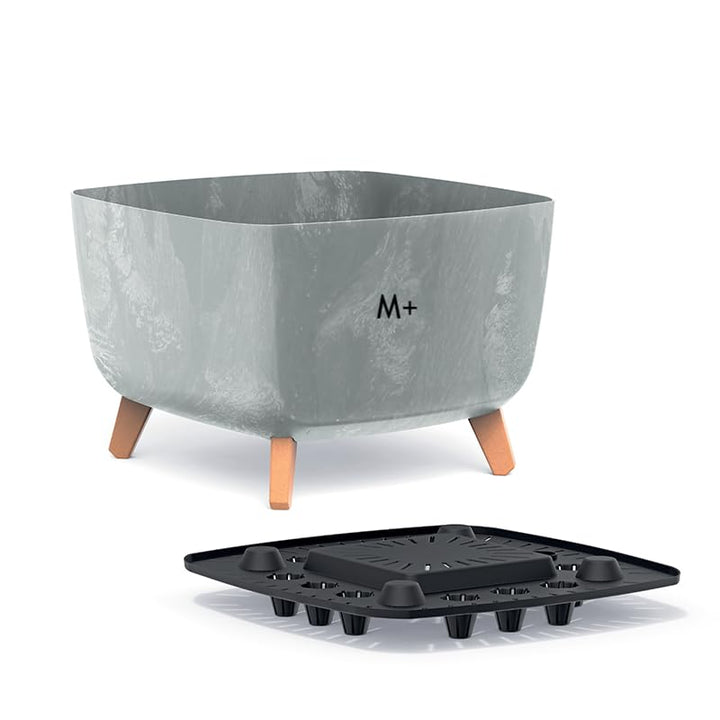 MELTOM Blumentopf Beton Optik Schale mit Füssen Einsatz Blumenschale Übertopf, 29 x 29 x 22 cm (Grau