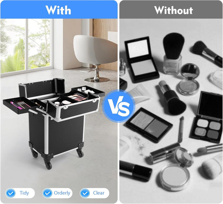 Aluminium Kosmetikkoffer Trolley, Professioneller Schminkkoffer mit Rollen &amp; Teleskopgriff, Stabiler