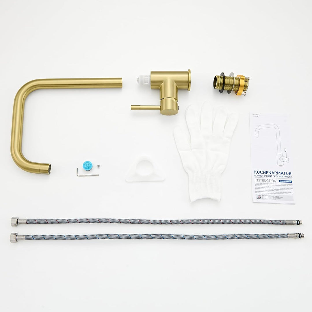 CECIPA Wasserhahn Küche Gold, 360° Drehbar Hochdruck Armatur Küche, Armatur mit Brause, Gold