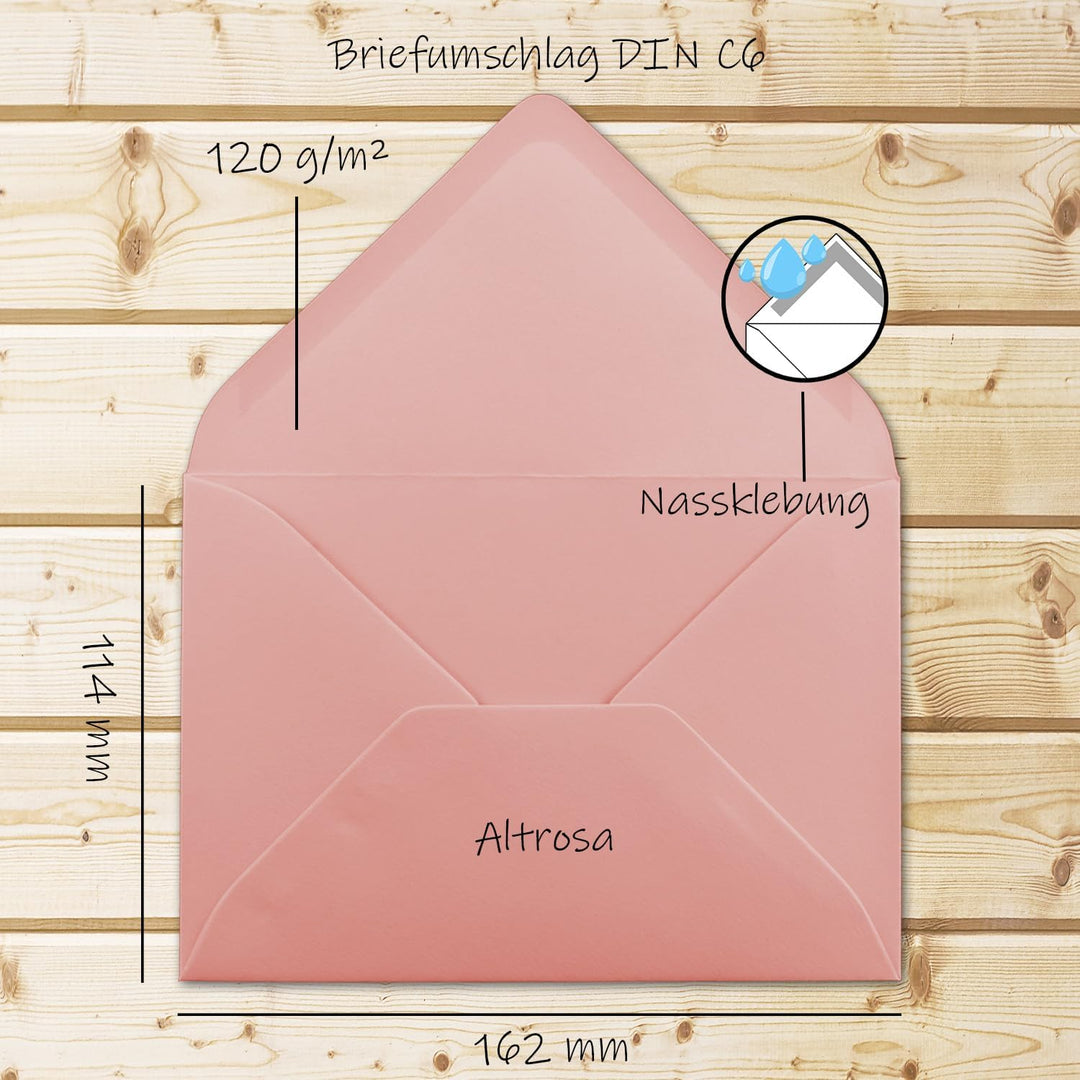 500x Faltkarten SET DIN A6/C6 mit Brief-Umschlägen in Altrosa - inklusive Einleger - 14,8 x 10,5 cm
