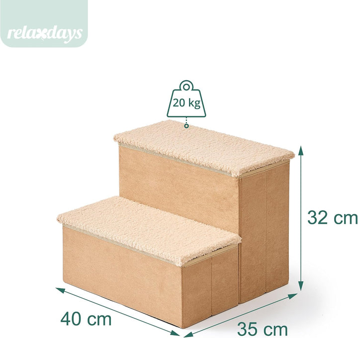 Relaxdays Hundetreppe, 2 Stufen, Stauraum, HxBxT: 32 x 40 x 35 cm, beige | faltbar, Stoffbezug, Hund