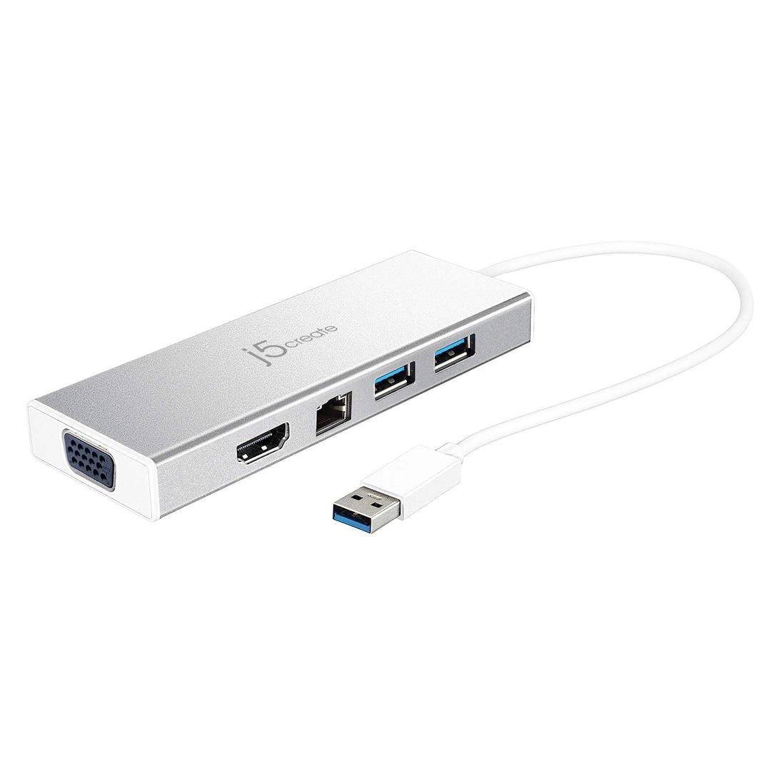 j5create USB 3.0 Hub mit HDMI, VGA, RJ45 Gigabit Ethernet, 2xUSB-A 3.1 - Schnelle Datenübertragung f