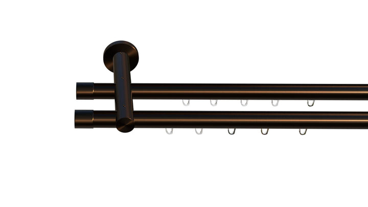 Tilldekor Innenlauf Gardinenstange HIGH-LINE ANDRAX, 2-Lauf, braun-antik, Ø 20 mm, 200 cm, inkl. Trä
