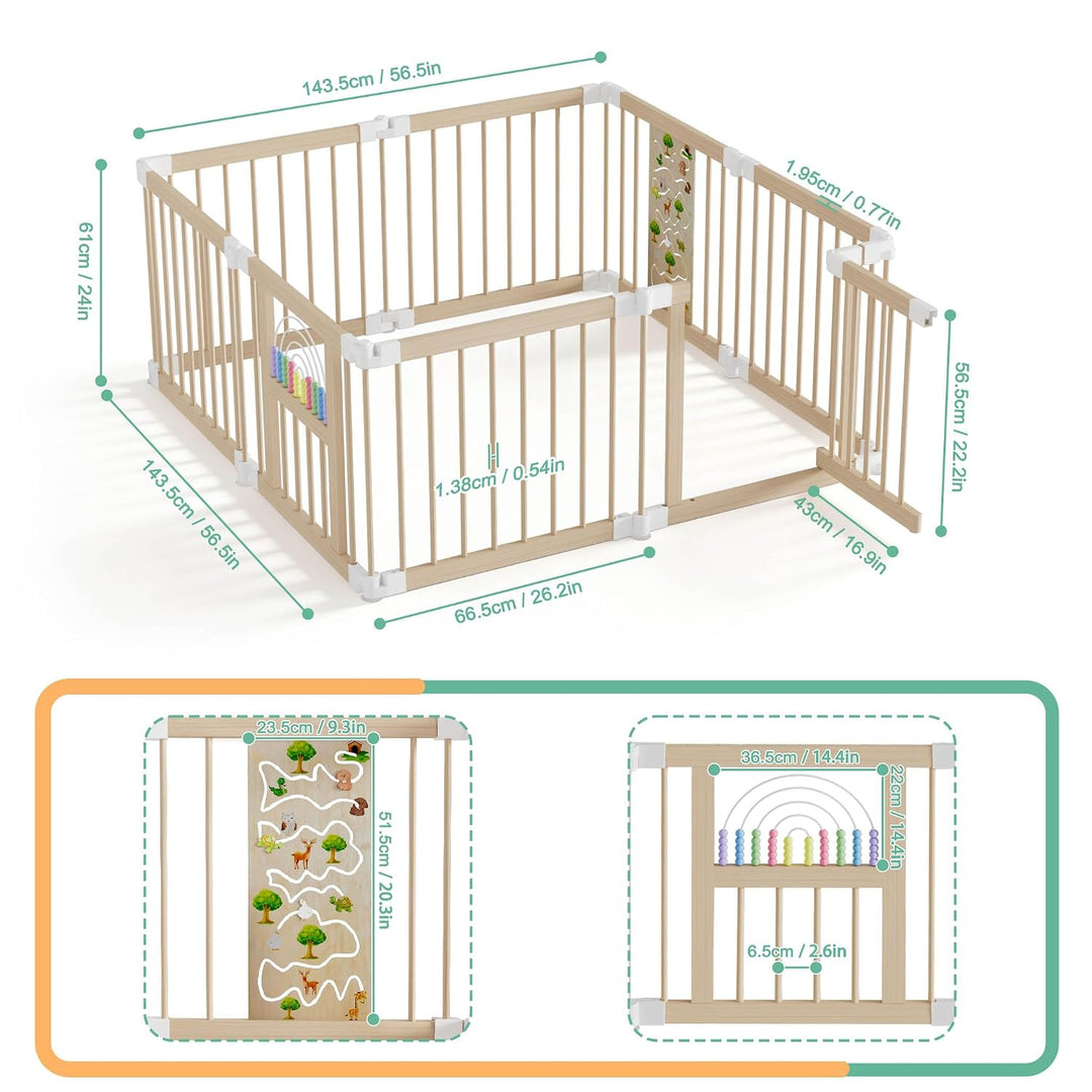 NAIZY Holz Laufstall Baby 8 Teile Laufgitter &amp; -Ställe mit 2 Spielcenter, Individuell Formbar Plaype