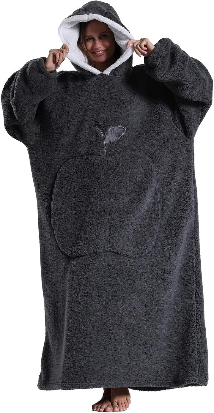 Hoodie Decke Extra Lang mit Kapuze und Tasche für Damen Herren Dunkelgrau, Dunkelgrau