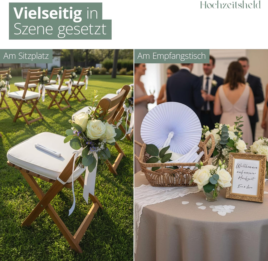 HOCHZEITSHELD Fächer Hochzeit 50 Stück - Faltbare Handfächer zur Erfrischung der Gäste - Papierfäche