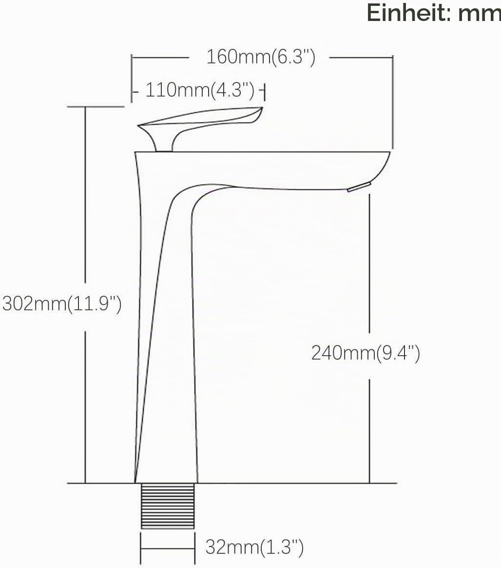 Wasserhahn Bad Nickel,Aufsatzwaschbecken Armatur Messing,Modern Bad Wasserhahn Hoch,1 Loch Chrom Sin