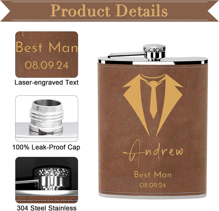 Flachmann Set mit Gravur, Flachmann Edelstahl 8oz/237ml Personalisiert für Camper Wanderer Jäger Gol