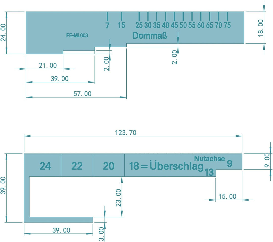 Tool Messlehre FE-ML003 Fenstermesslehre Aluminium zum Ausmessen von Dornmass, Überschlag und Nutach
