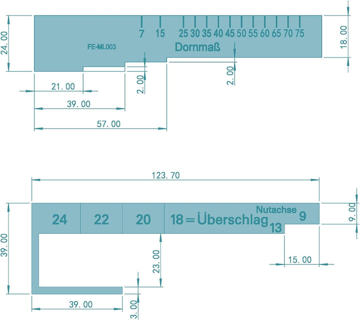 Tool Messlehre FE-ML003 Fenstermesslehre Aluminium zum Ausmessen von Dornmass, Überschlag und Nutach