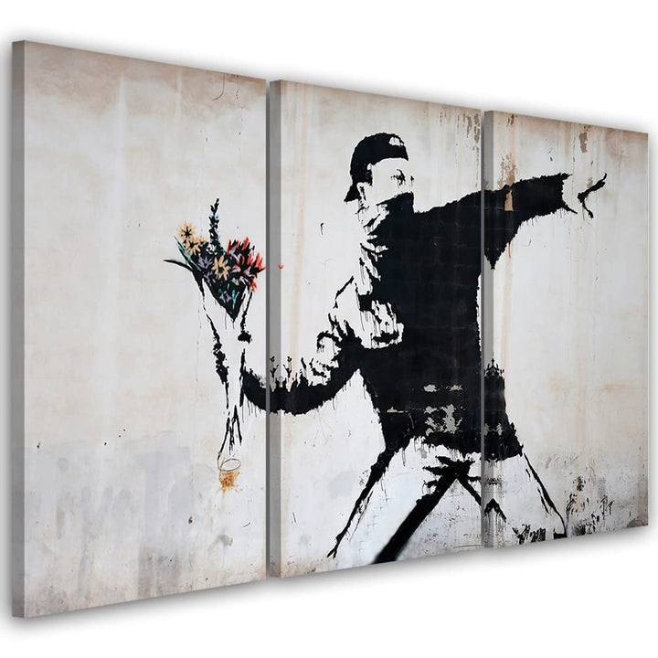 Feeby 3-teilig Bild auf Vlies Leinwand 60x40 cm Banksy Graffiti Strassenkunst Kunstdruck Modern Wand