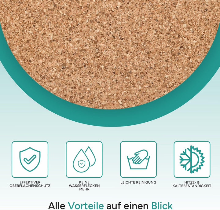 wortek Untersetzer Gläser Korkuntersetzer rund – 10er Set Kork Untersetzer 10cm Korkplatte – hitzebe