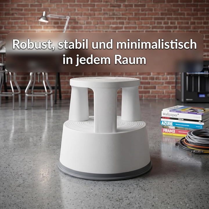 Office Marshal Rollhocker Kunststoff Elefantenfuss hellgrau, Rutschfester Tritthocker mit Rollen, mo